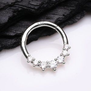 14K White Gold Cascading Multi-Gem Prong Set Lined Seamless Clicker Hoop Ring